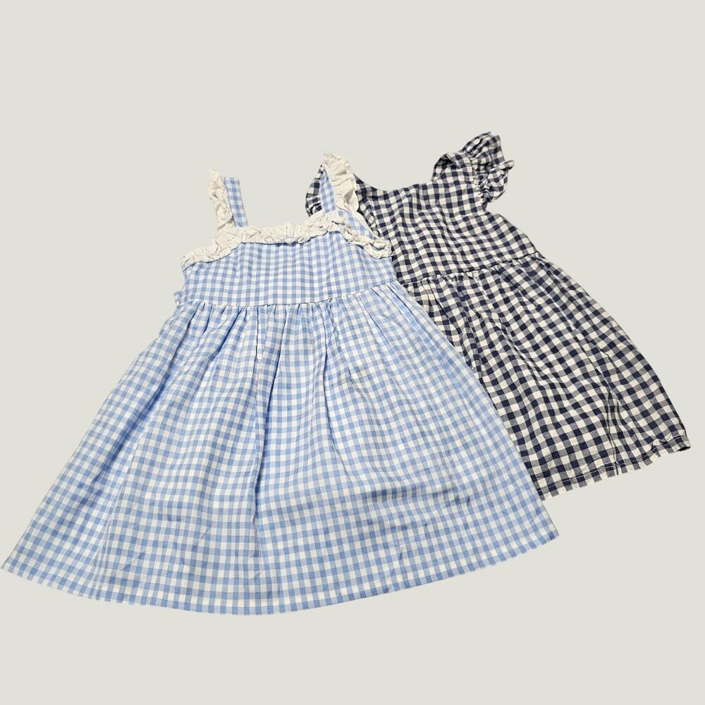 Lot Of 2 Hurave & Sunny Fashion Girls Sleeveless Gingham Sun Dresses Size 5